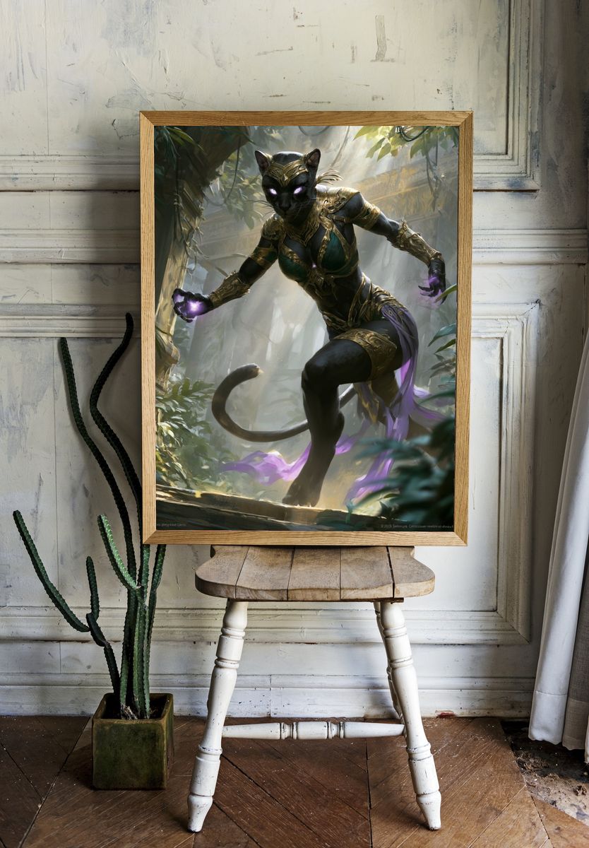 Mystic Panther Warrior Illustration Poster. room preview