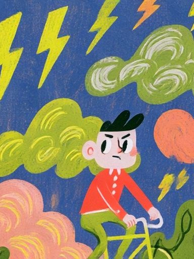 Stormy Cyclist Illustration Poster. poster detail