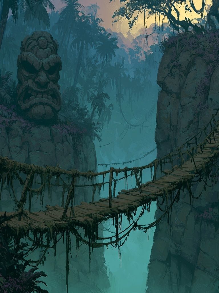 Jungle Bridge Ruins Illustration Poster. poster — illustration art