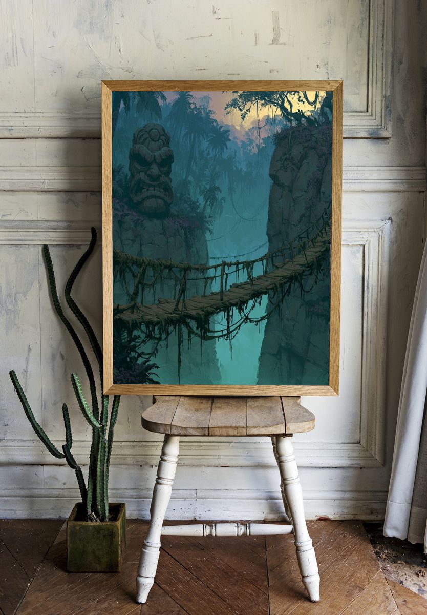 Jungle Bridge Ruins Illustration Poster. — room view 1