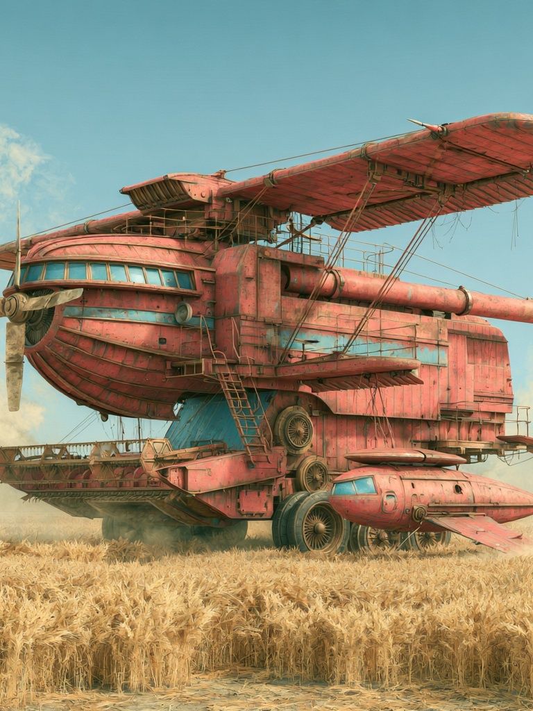 Retro Airship in Wheat Field Poster. poster detail