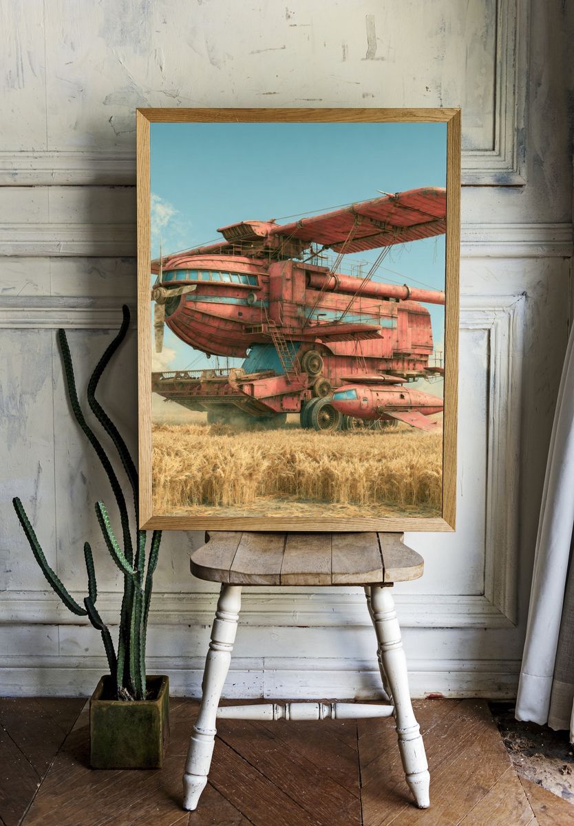 Retro Airship in Wheat Field Poster. room preview