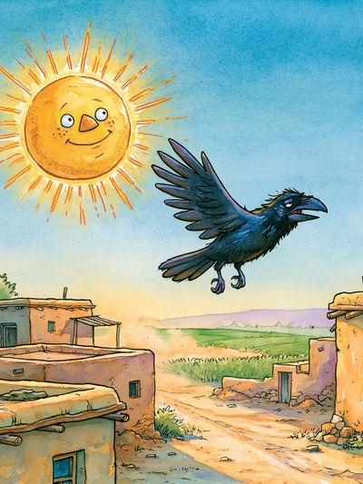 Sunny Raven Village Illustration Poster.