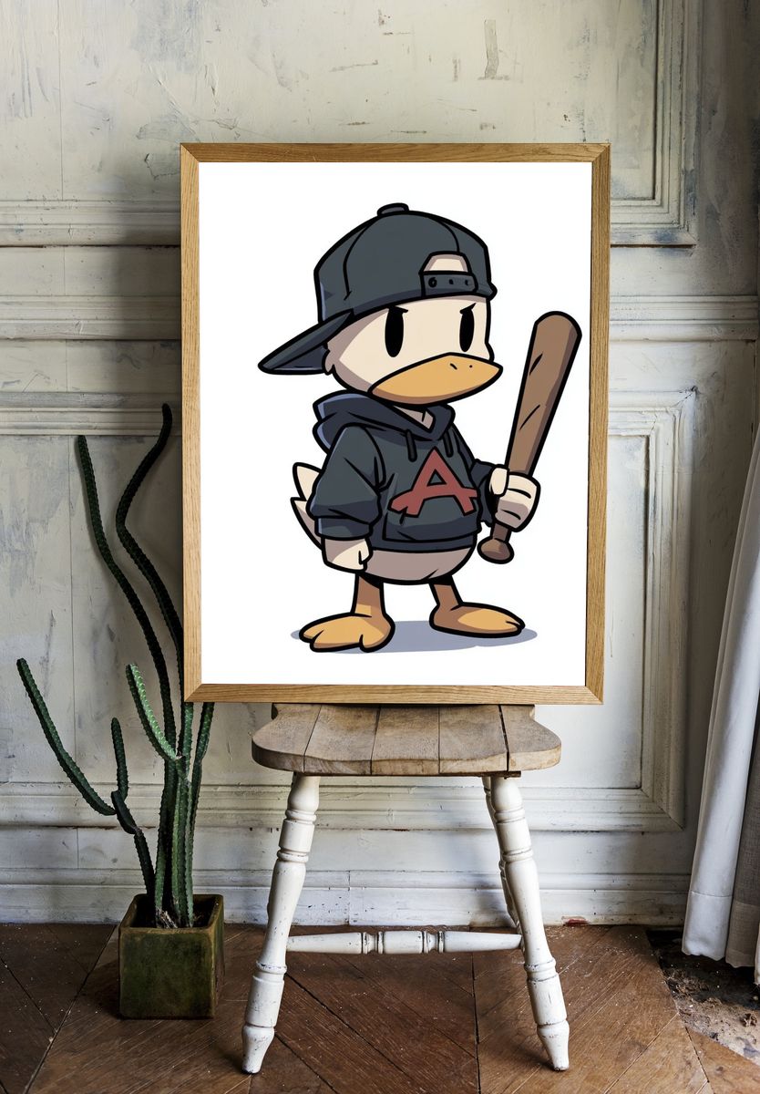 Duck Baseball Cartoon Poster. — room view 1