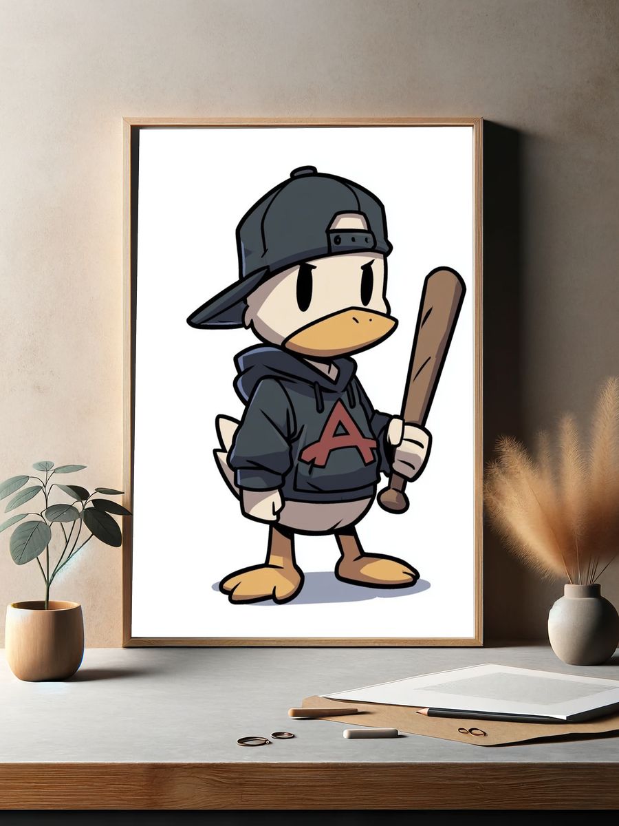 Duck Baseball Cartoon Poster. — room view 2