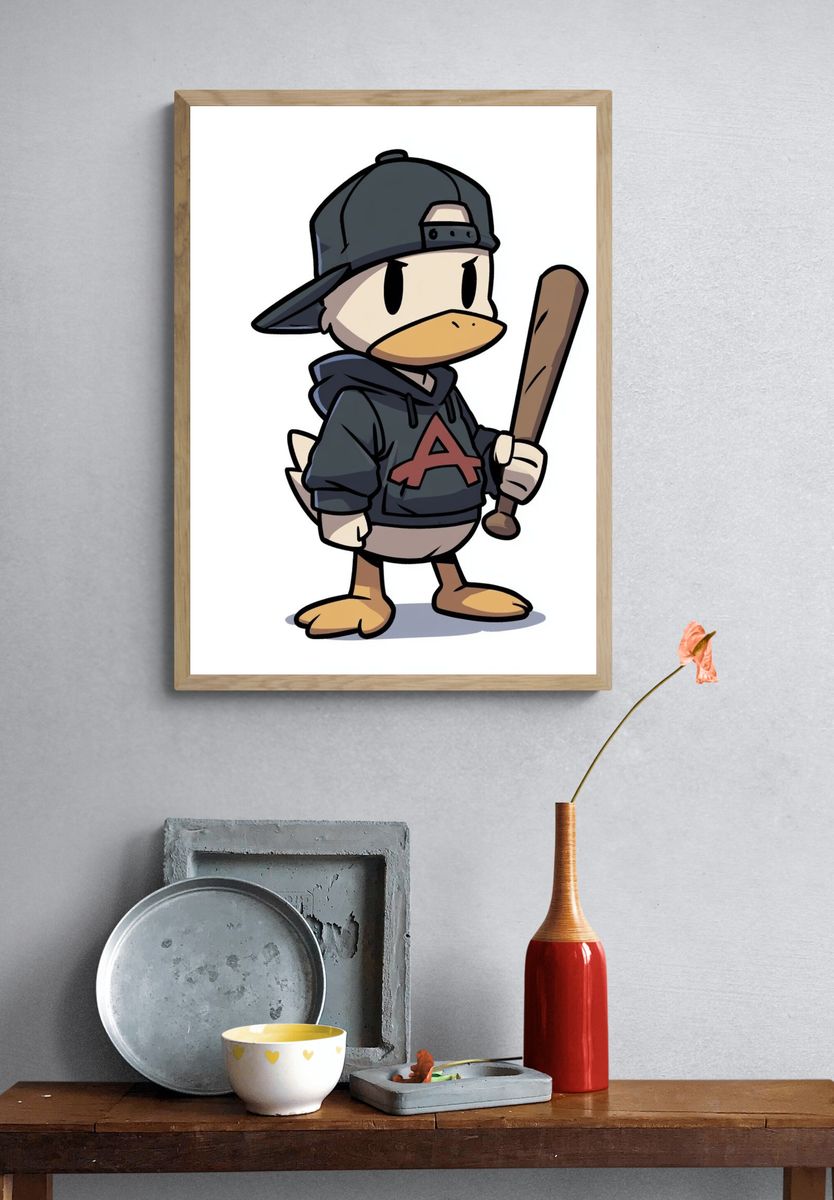 Duck Baseball Cartoon Poster. — room view 3