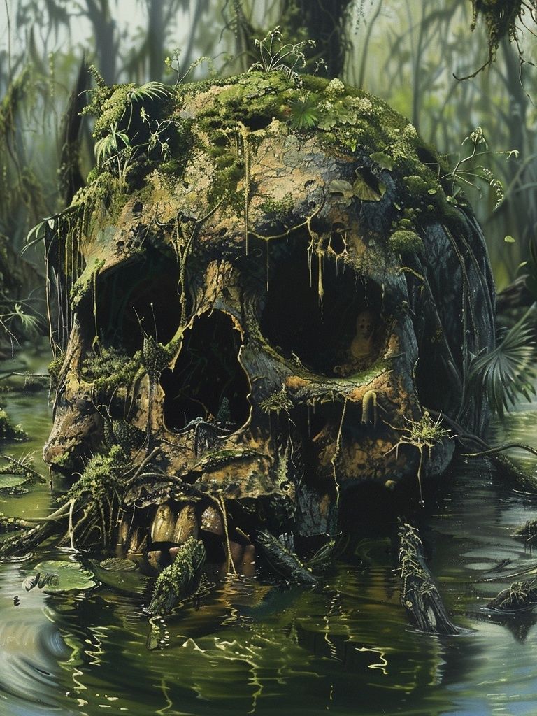 Mossy Skull Swamp Illustration Poster. poster detail
