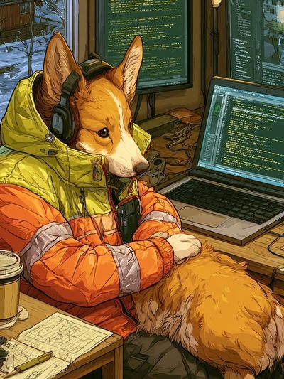 Corgi Coder Illustration Poster. poster print