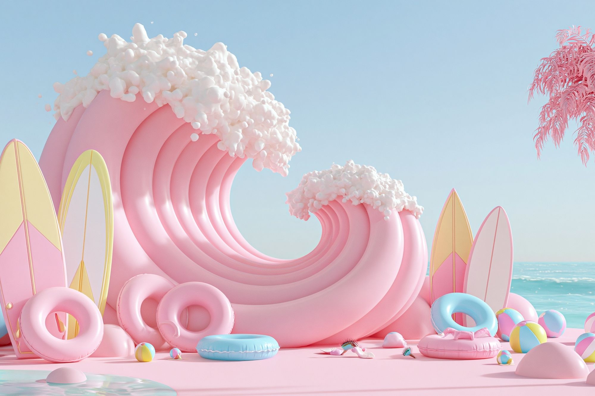 Pastel Surf Wave Beach Poster. poster — illustration art