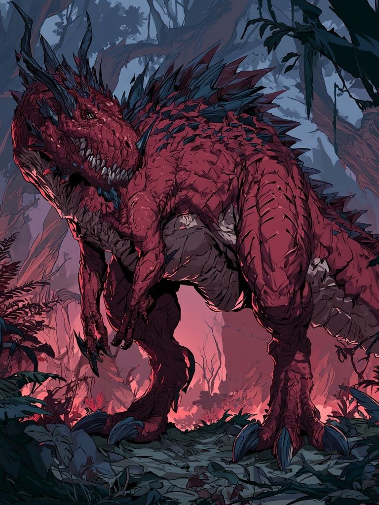 Crimson Dragon Jungle Illustration Poster. poster detail
