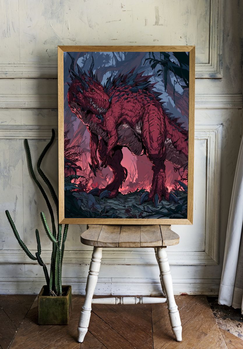 Crimson Dragon Jungle Illustration Poster. room preview