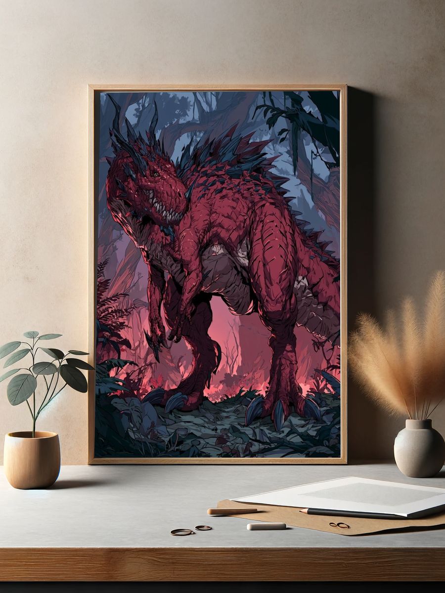 Crimson Dragon Jungle Illustration Poster. — room view 2