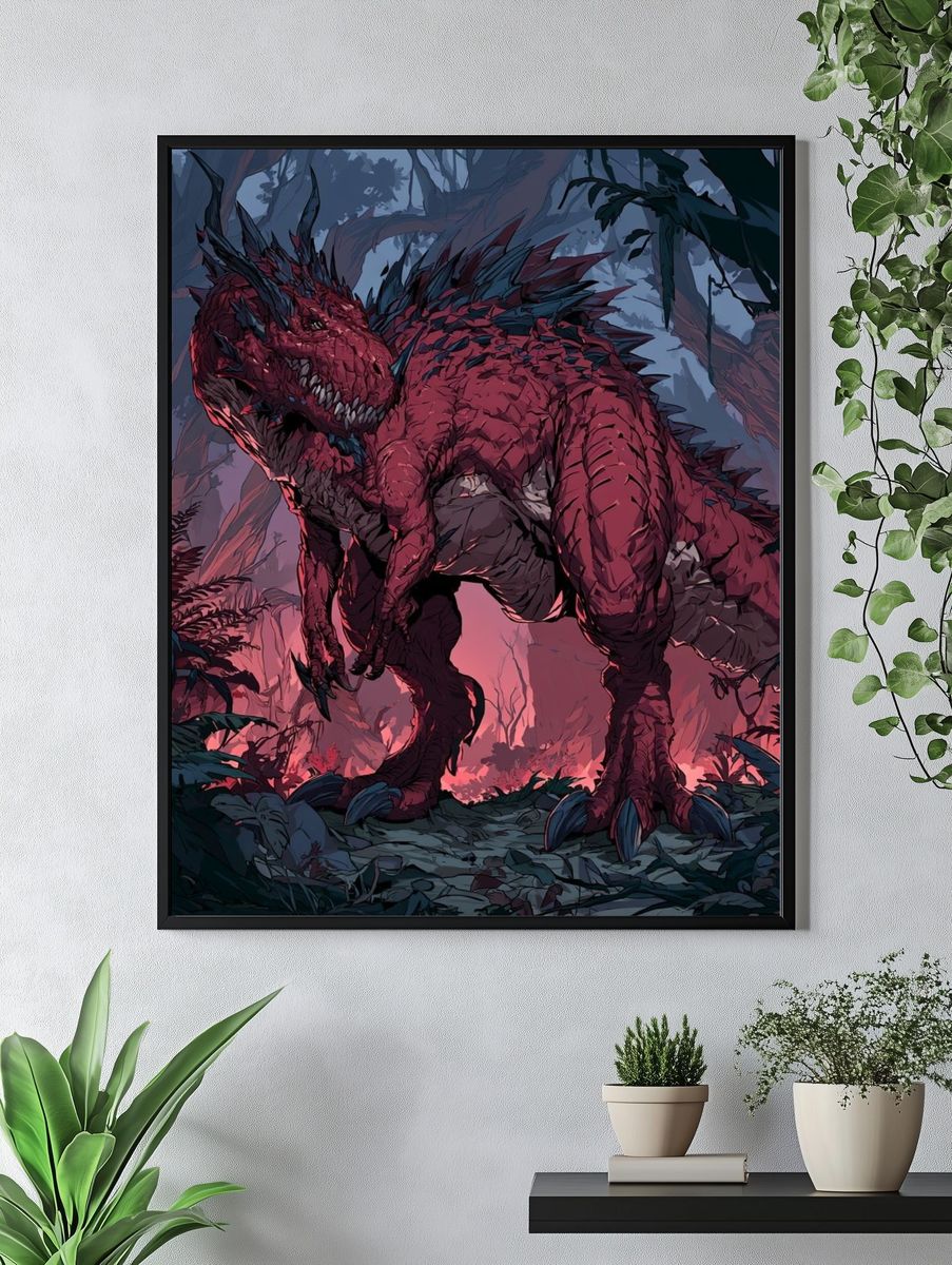 Crimson Dragon Jungle Illustration Poster. — room view 4