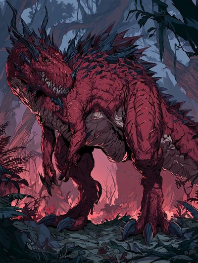 Crimson Dragon Jungle Illustration Poster. poster