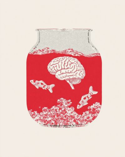 Surreal Fishbowl Brain Illustration Poster. poster