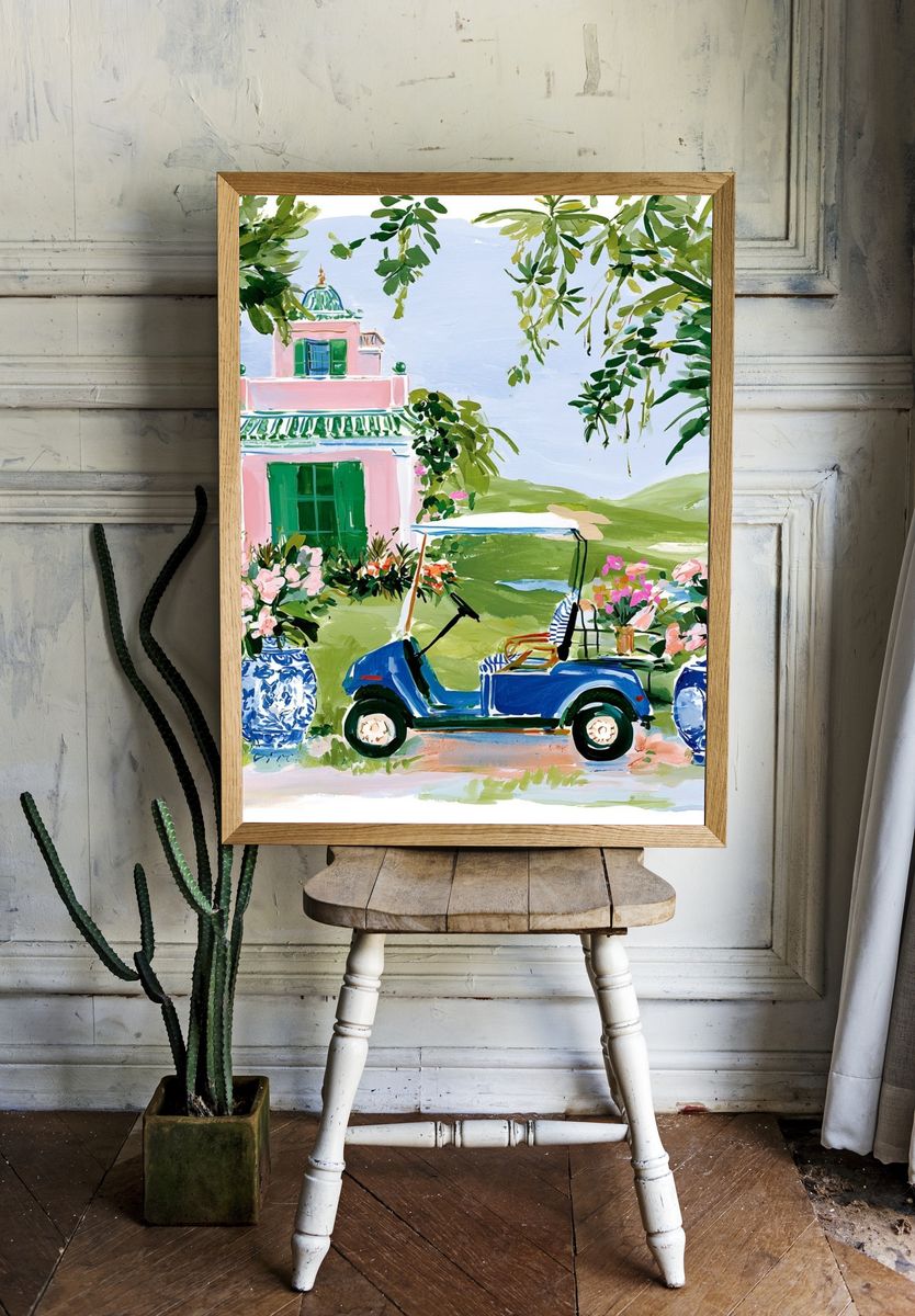 Tropical Villa Golf Cart Print. room preview