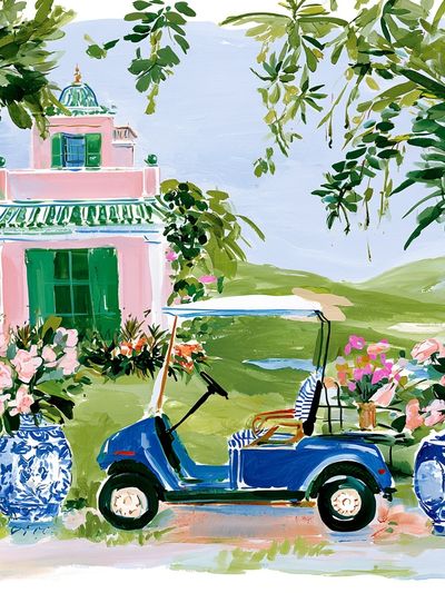 Tropical Villa Golf Cart Print. poster