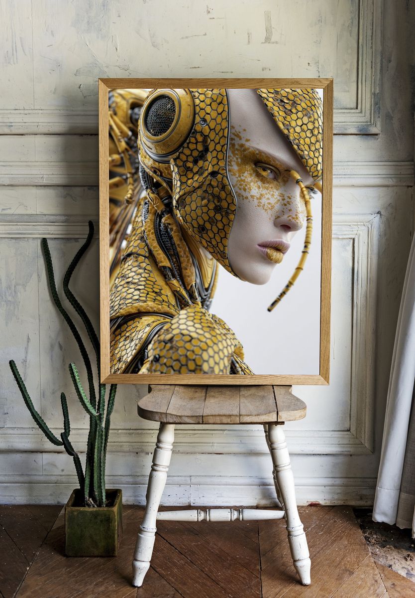 Cybernetic Bee Portrait Print. room preview