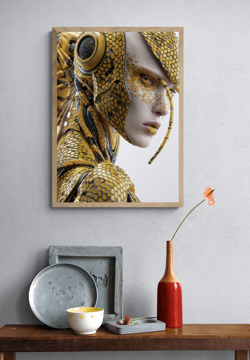 Cybernetic Bee Portrait Print. — room view 3