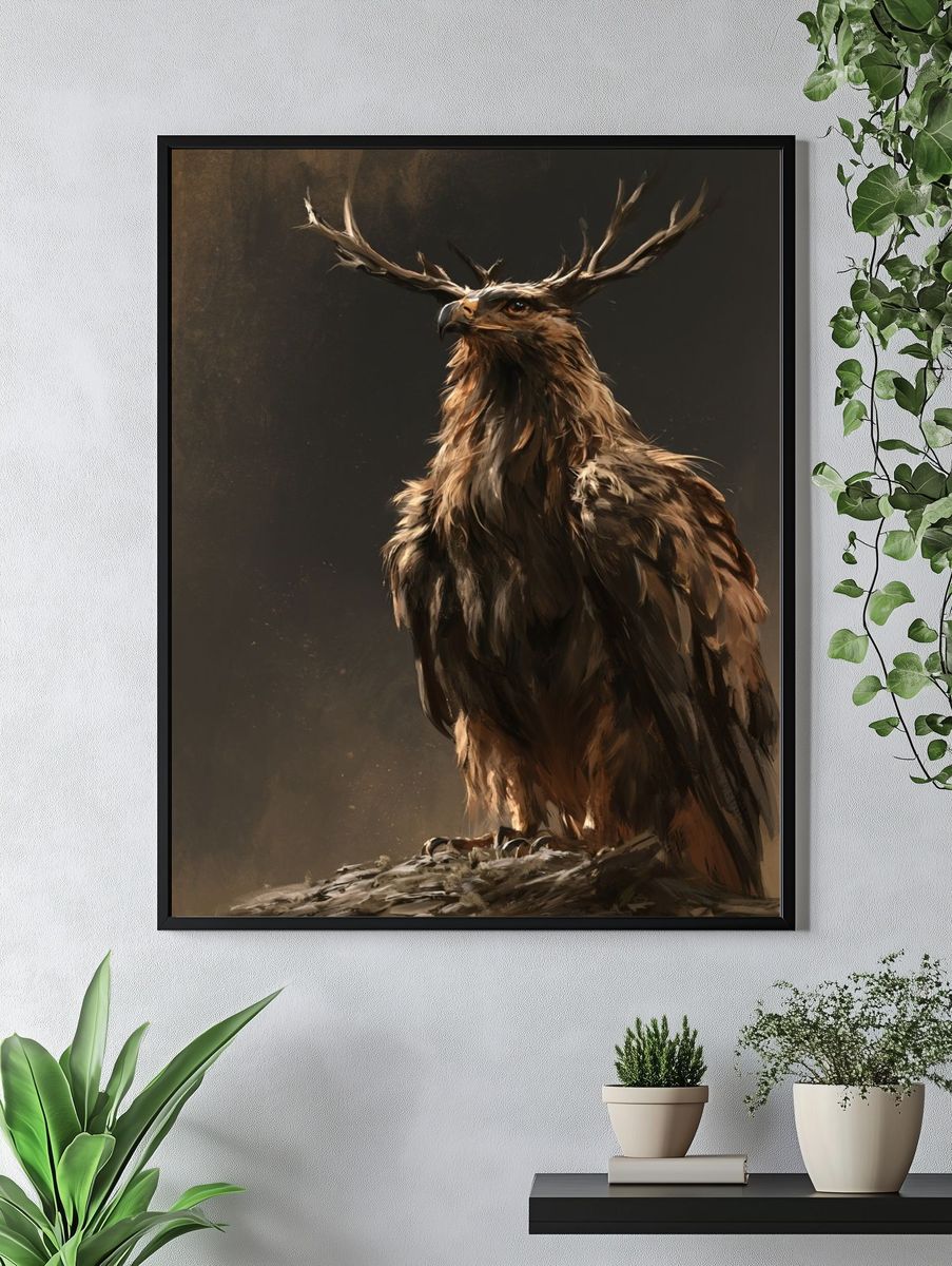 Majestic Deer Eagle Illustration Poster. — room view 4
