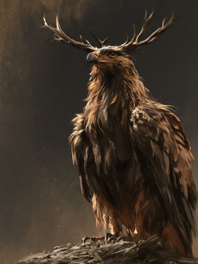 Majestic Deer Eagle Illustration Poster. poster