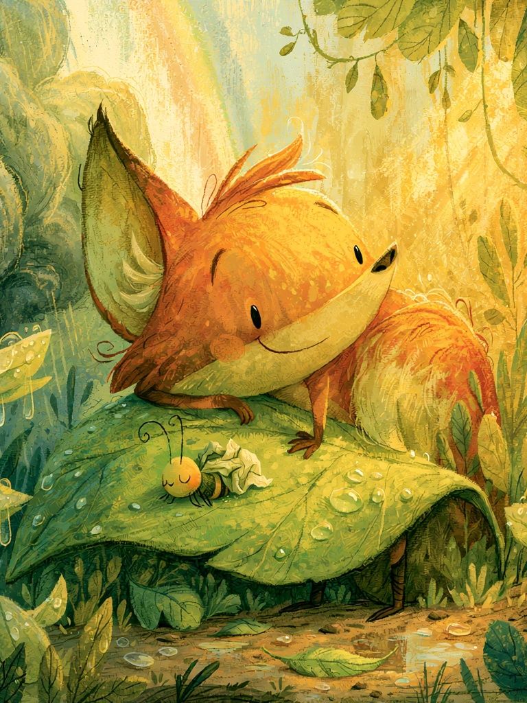 Forest Fox and Beetle Illustration Poster. poster — illustration art