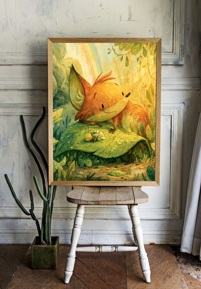 Forest Fox and Beetle Illustration Poster. room preview