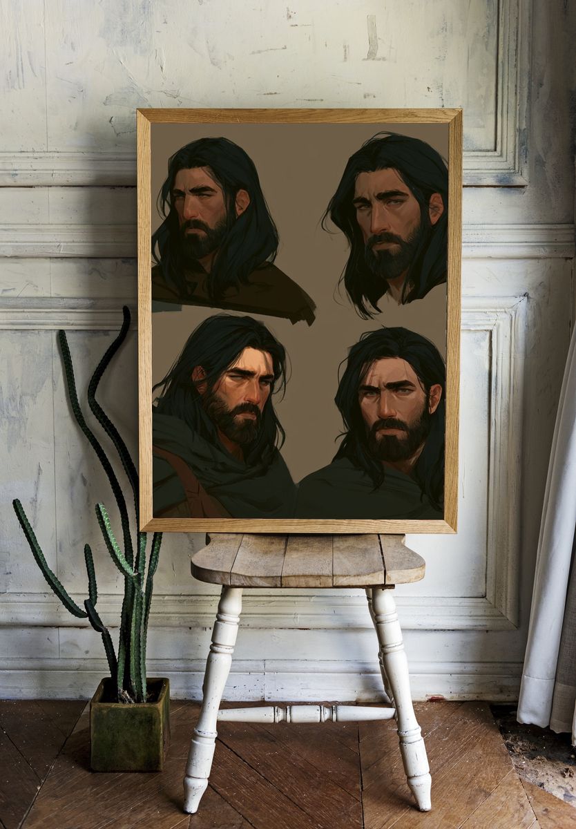 Bearded Warrior Portraits Illustration Poster. — room view 1