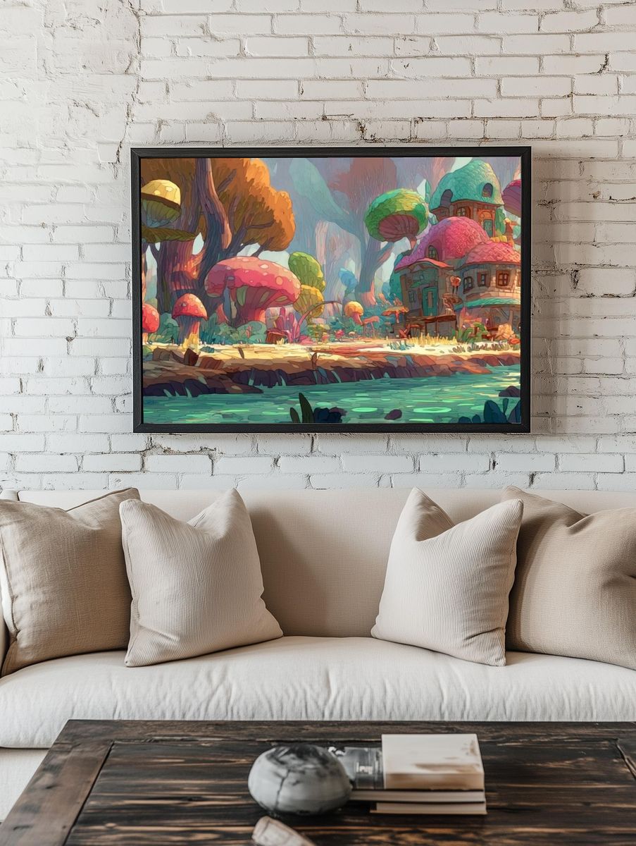 Whimsical Mushroom Forest Illustration Poster. — room view 1