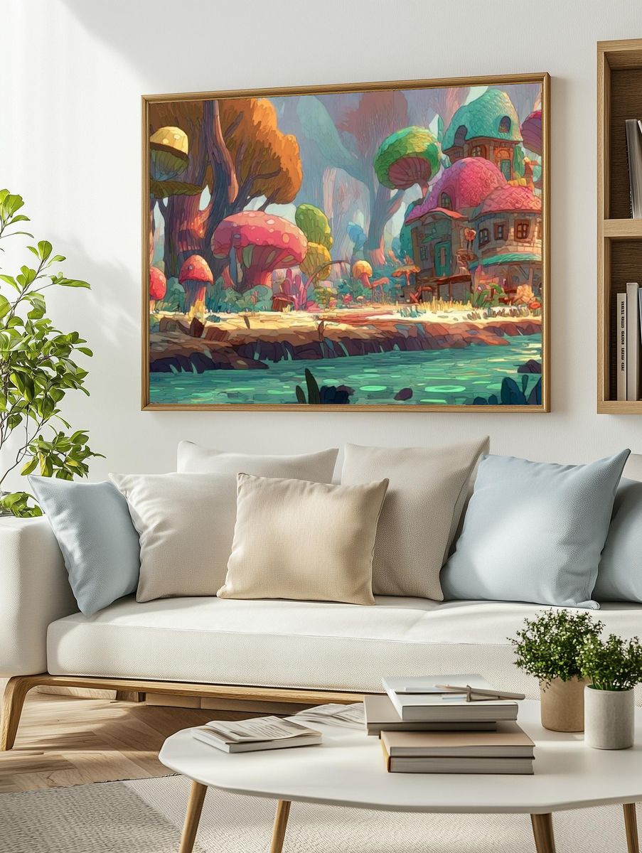 Whimsical Mushroom Forest Illustration Poster. — room view 2