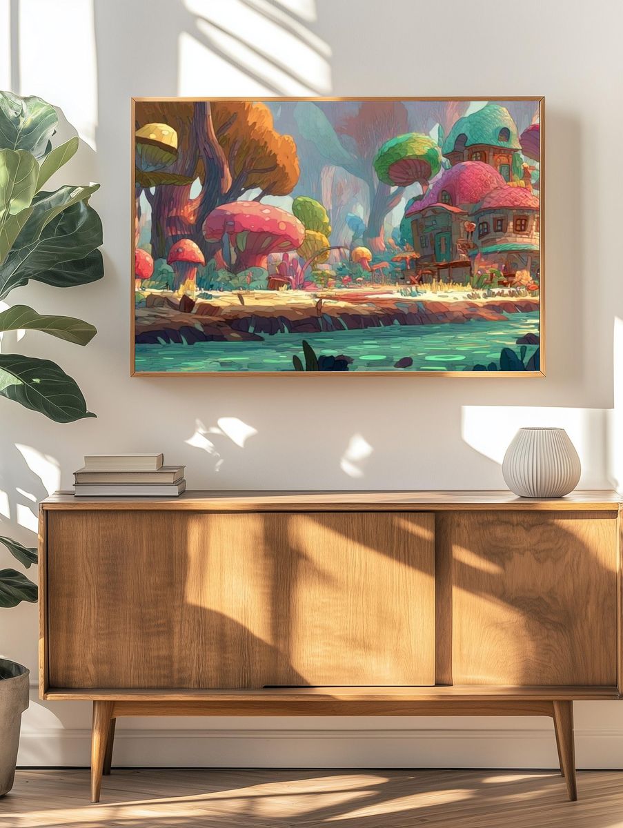 Whimsical Mushroom Forest Illustration Poster. — room view 3