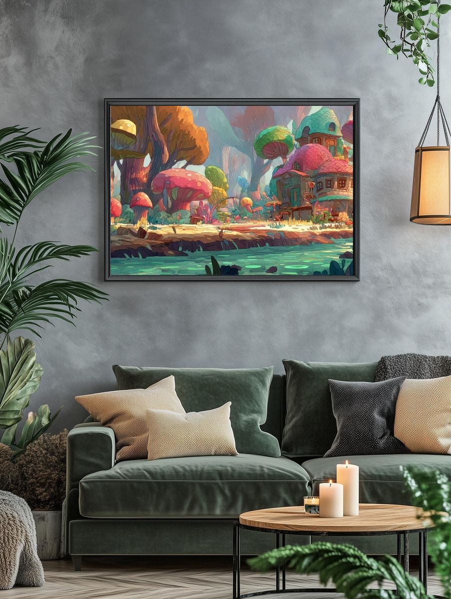 Whimsical Mushroom Forest Illustration Poster. — room view 4