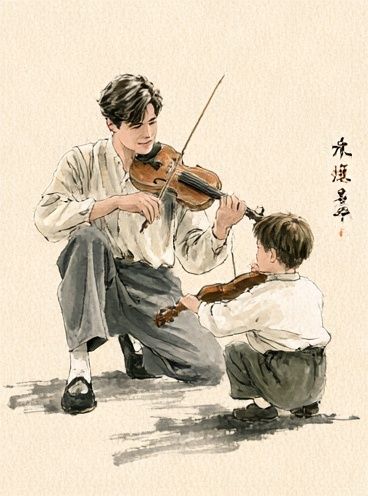 Violin Lesson Watercolor Print. poster — illustration art
