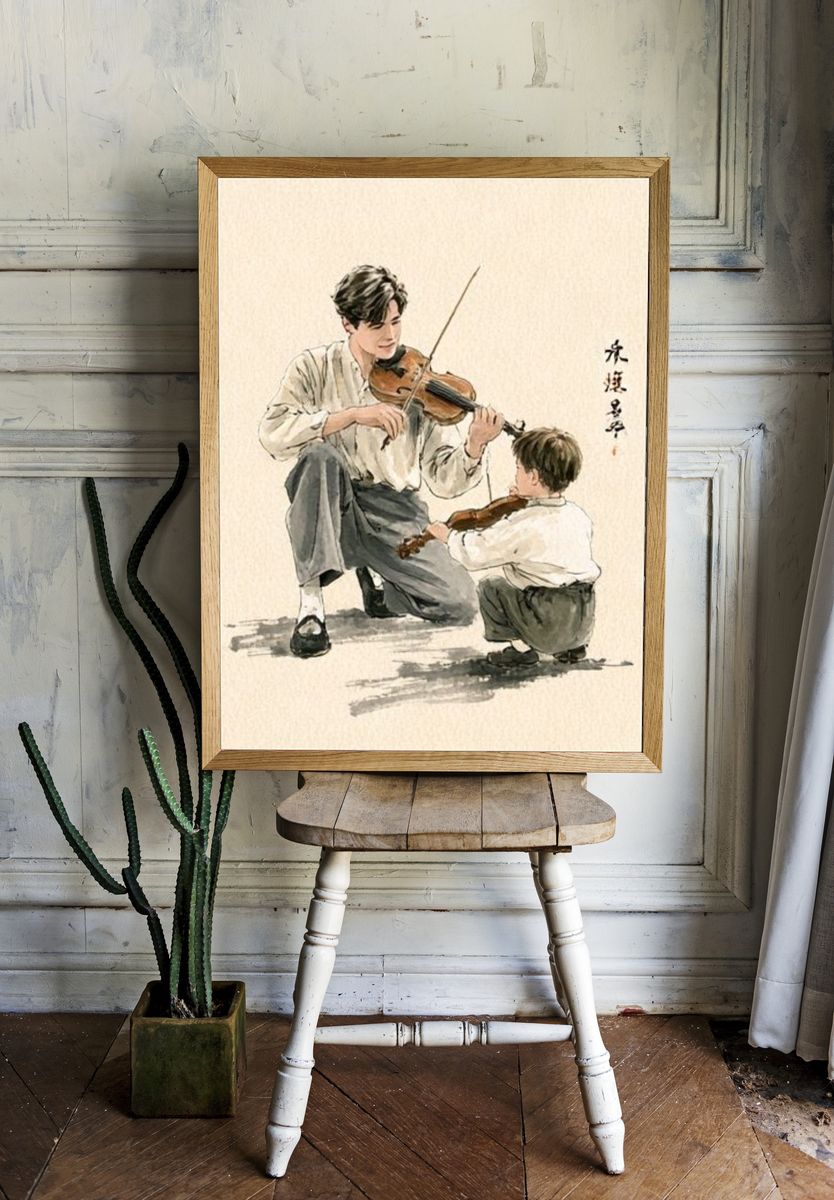 Violin Lesson Watercolor Print. — room view 1