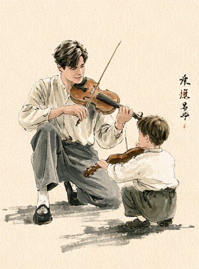 Violin Lesson Watercolor Print. poster