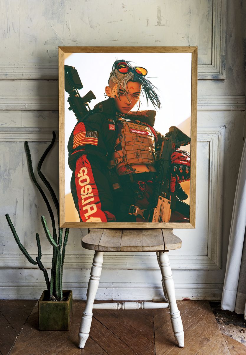 Cyberpunk Soldier Portrait Print. — room view 1