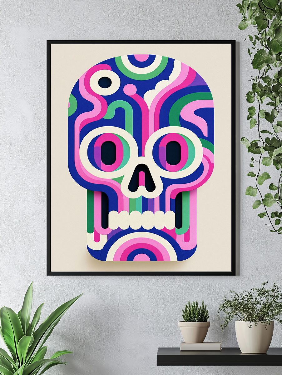Psychedelic Skull Illustration Poster. — room view 4