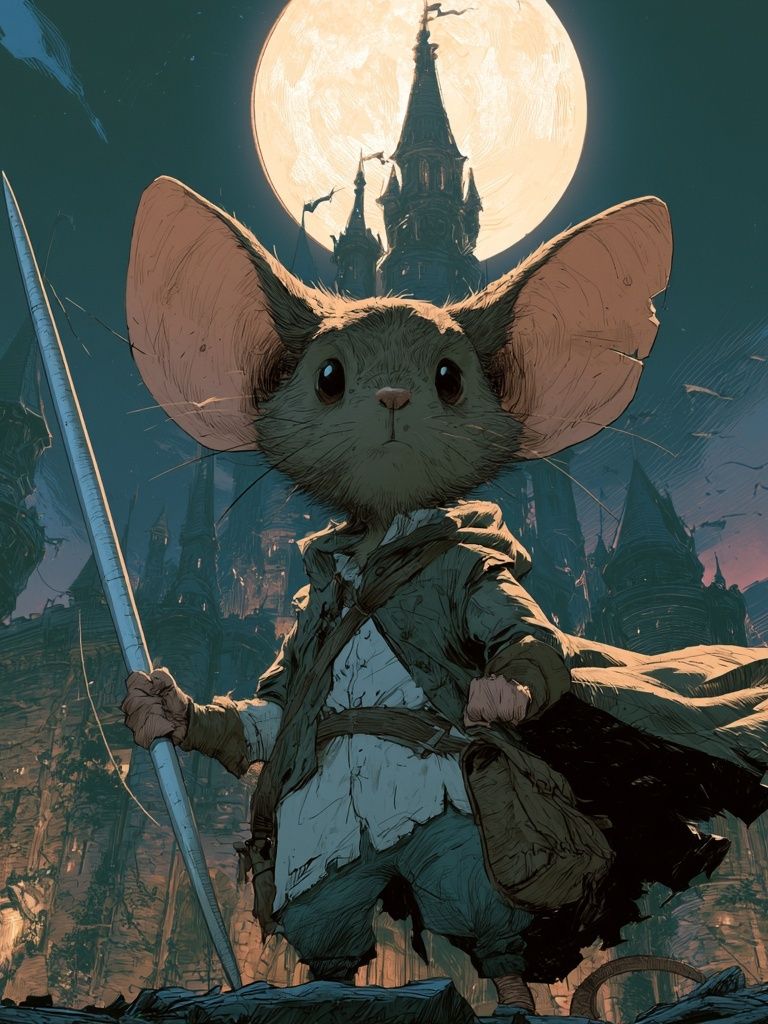 Moonlit Mouse Warrior Fantasy Print. poster detail