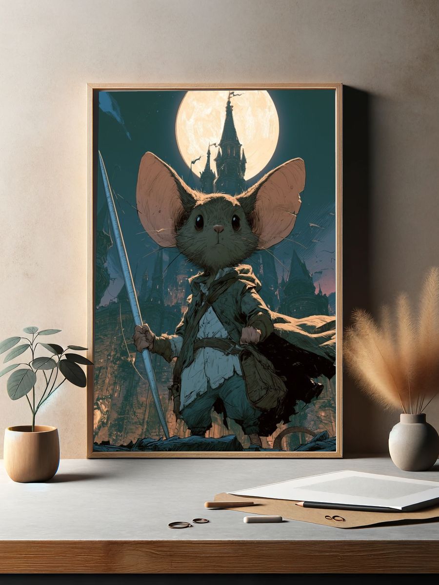 Moonlit Mouse Warrior Fantasy Print. — room view 2