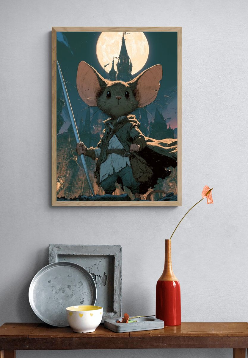 Moonlit Mouse Warrior Fantasy Print. — room view 3