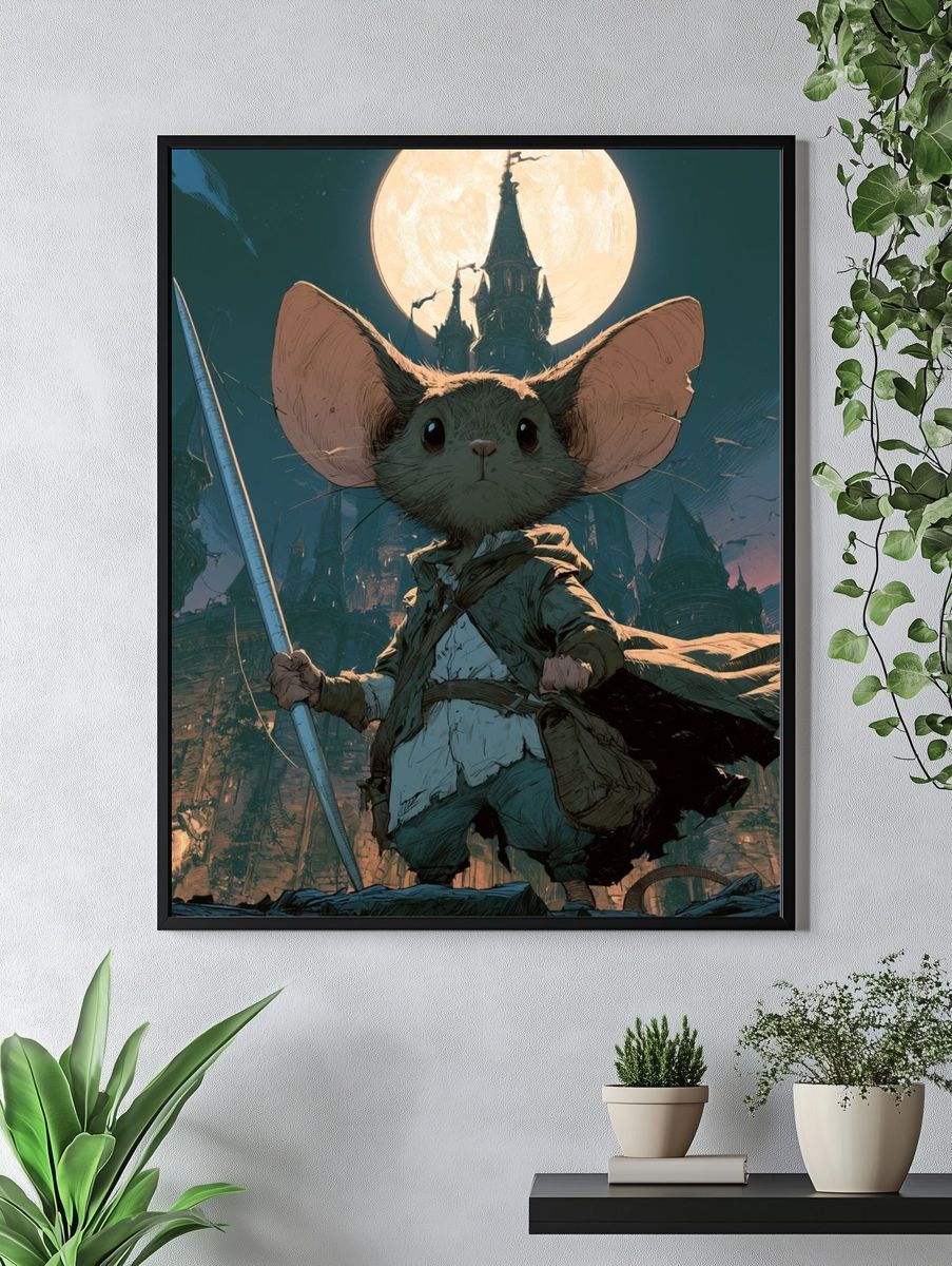 Moonlit Mouse Warrior Fantasy Print. — room view 4
