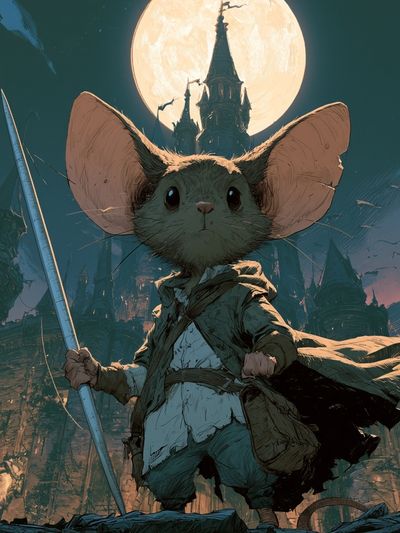 Moonlit Mouse Warrior Fantasy Print.