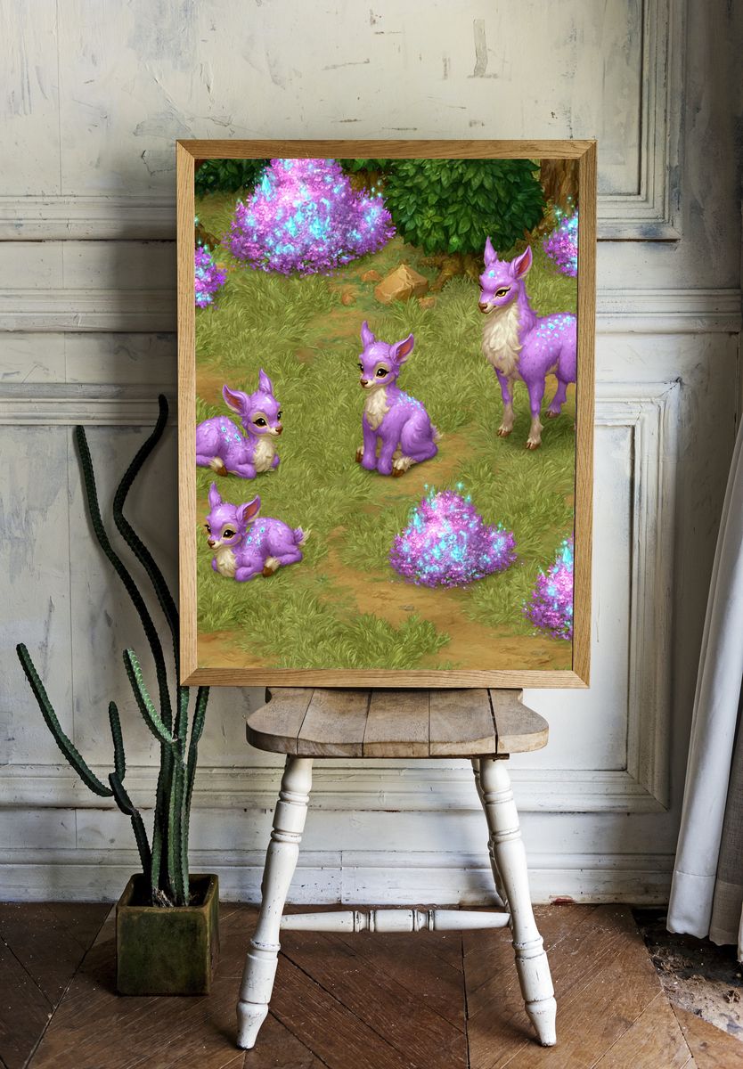Purple Fawn Fantasy Illustration Poster. — room view 1