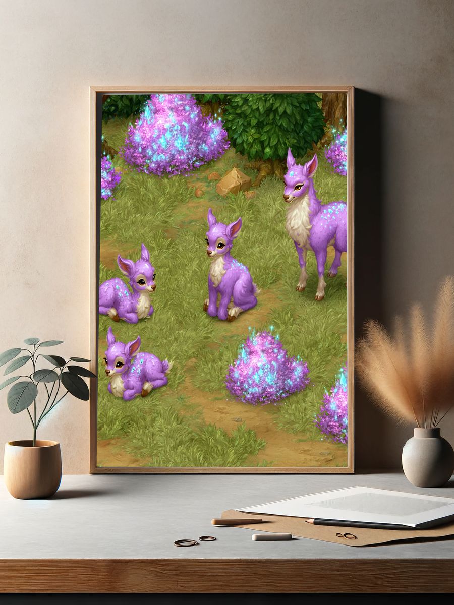 Purple Fawn Fantasy Illustration Poster. — room view 2