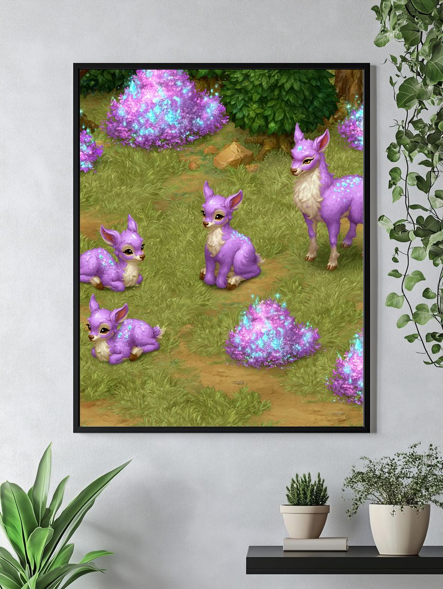 Purple Fawn Fantasy Illustration Poster. — room view 4