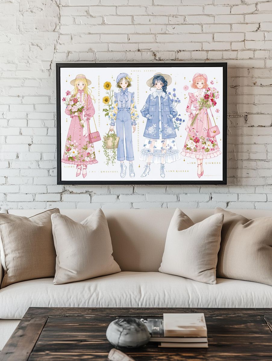 Pastel Fashion Girls Illustration Poster. room preview