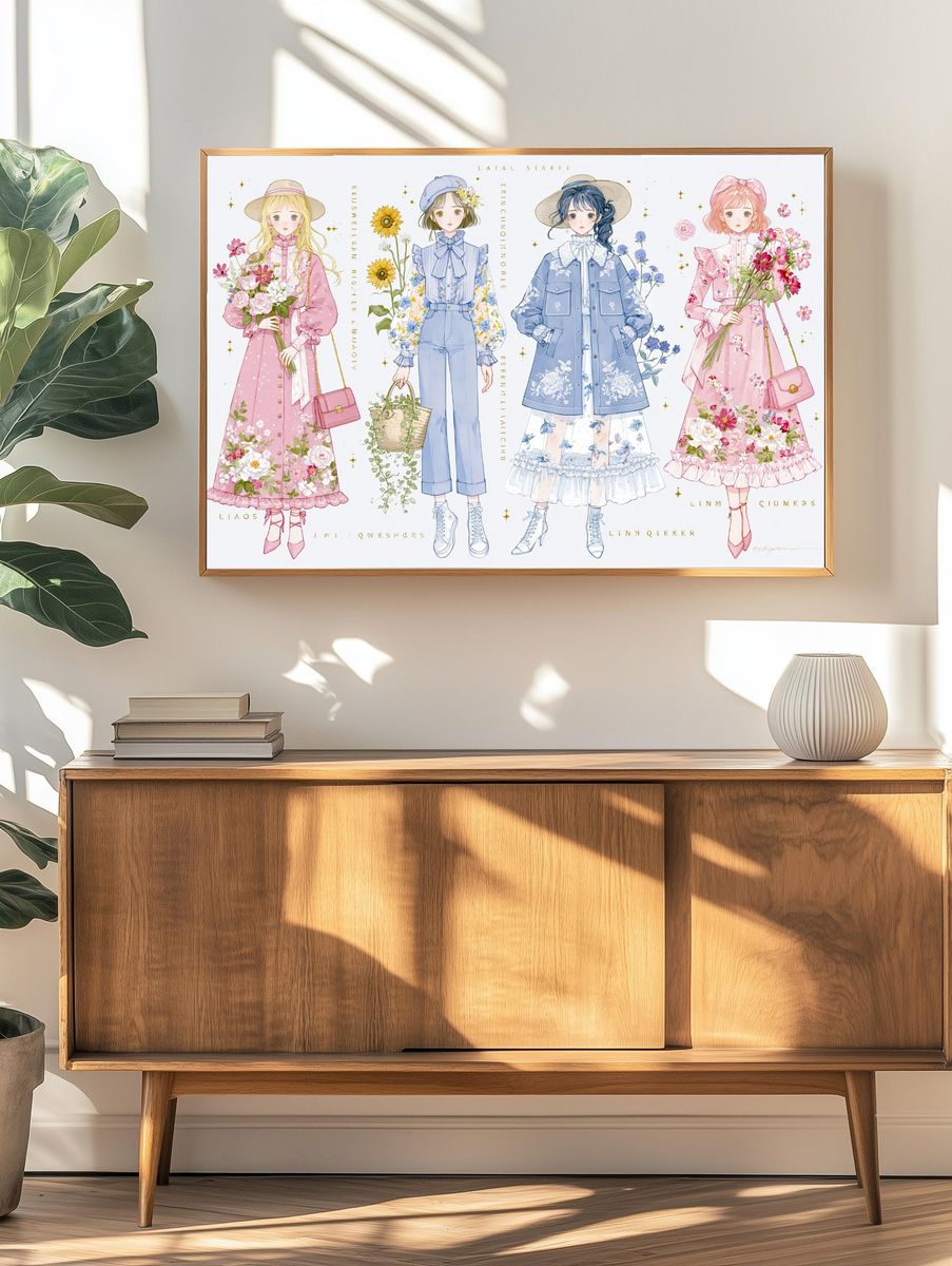 Pastel Fashion Girls Illustration Poster. — room view 3