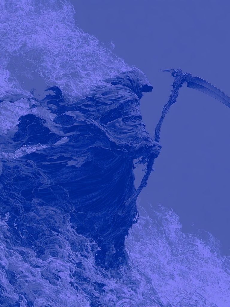 Grim Reaper Blue Surrealism Print. poster detail