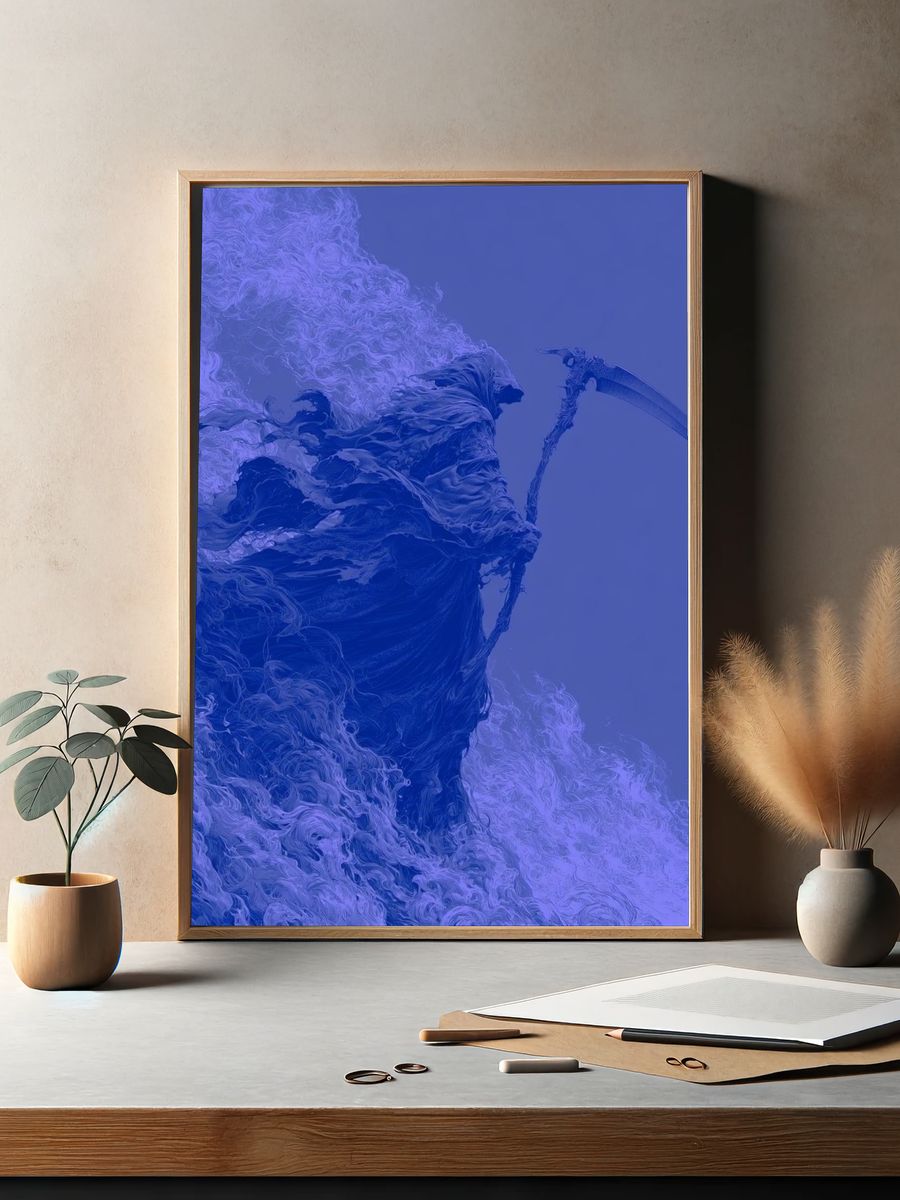Grim Reaper Blue Surrealism Print. — room view 2