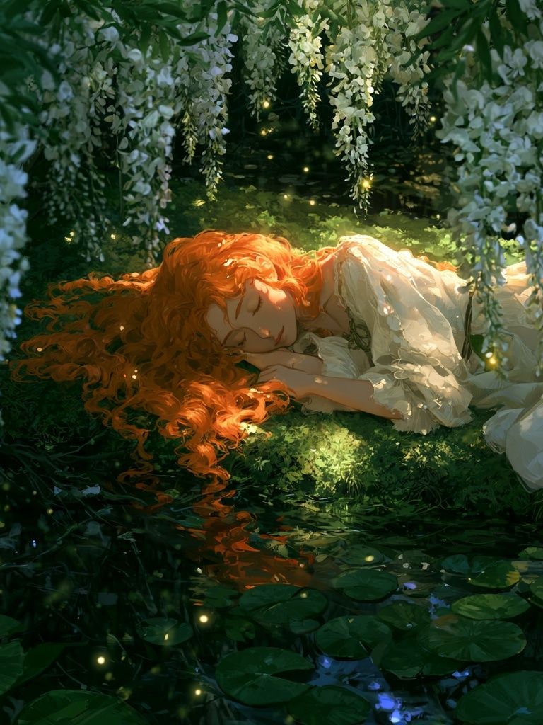 Sleeping Red-Haired Girl — Fantasy Print. poster detail